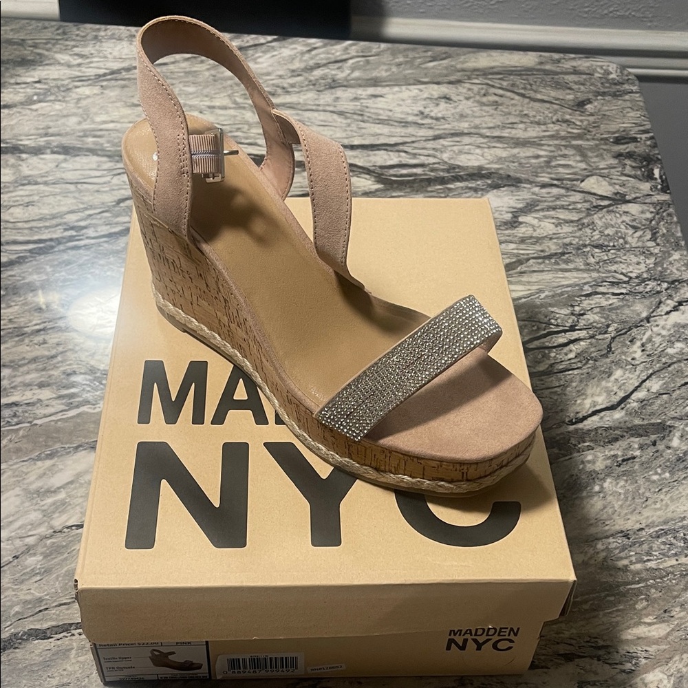 Madden NYC Women's Sparkling Tan Wedge Sandals